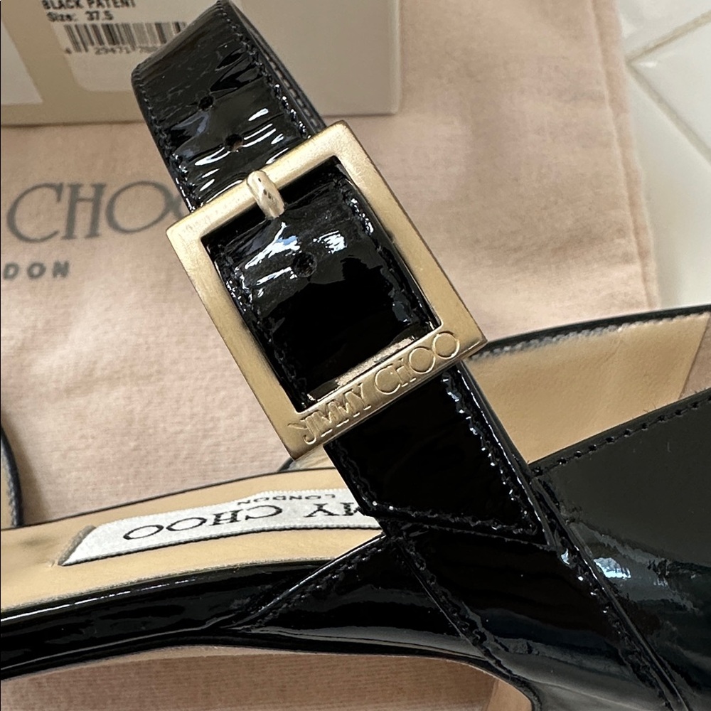 Jimmy Choo Black Patent Leather Peep-Toe Mary Jane Heels - Picture 8 of 9